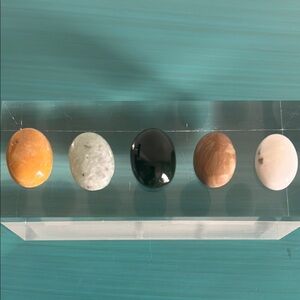 Set of 5 Polished Cabochon Loose Oval Gemstones Agate Serpentine Quartz Jasper